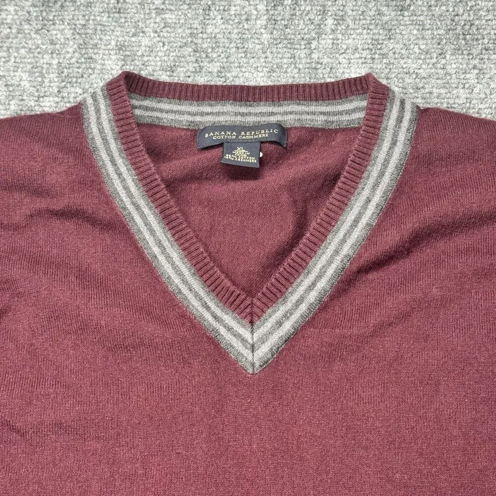 Banana Republic Cotton Cashmere V-Neck Sweater Men's XL Burgundy Maroon Pullover